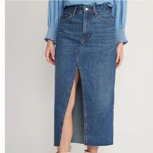 OLD NAVY High-Waisted Split-Front Cut-Off Non-Stretch Jean Maxi Skirt 8
